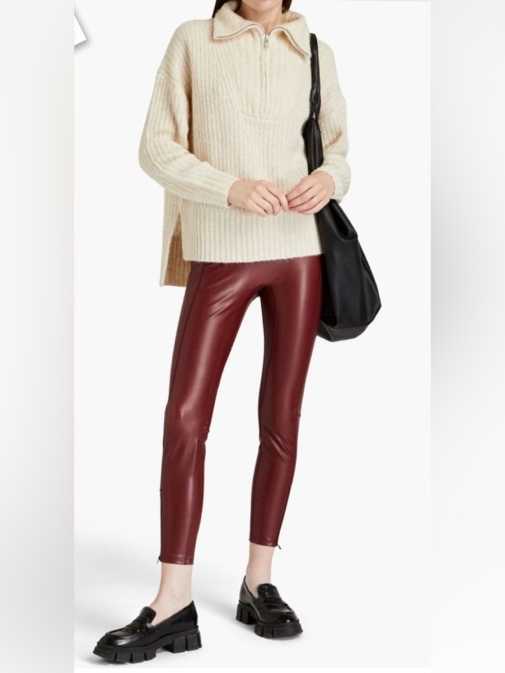 A.L.C. Emile Faux Leather Cropped Leggings Pull-on Pants In Dark Cherry Red Sz 8